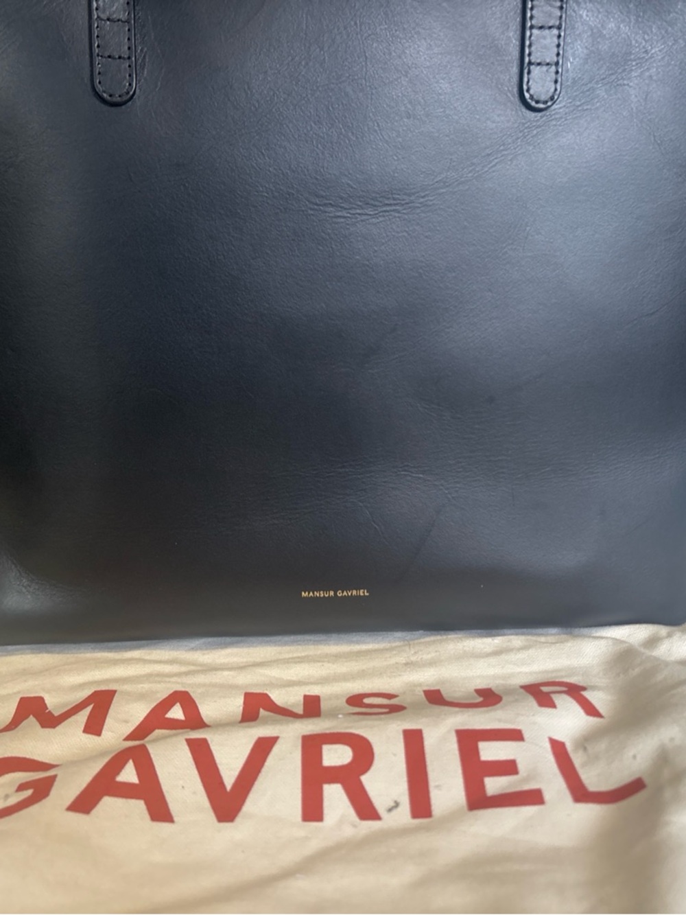 Mansur Gavriel Black Leather Tote with Gold Logo